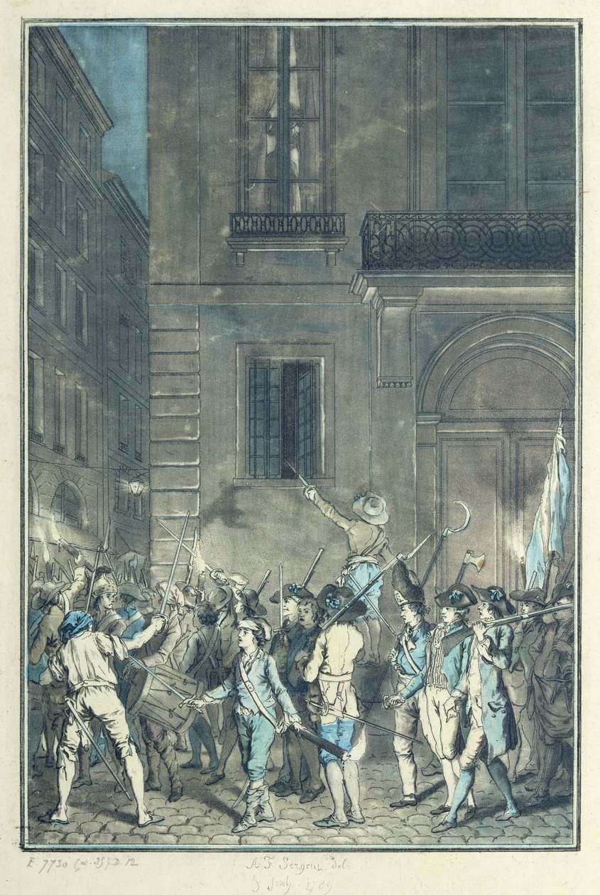 Der Mob durchstreift die Straßen von Paris und trägt Fackeln in der Nacht im Juli 1789 von Antoine Louis Francois Sergent Marceau