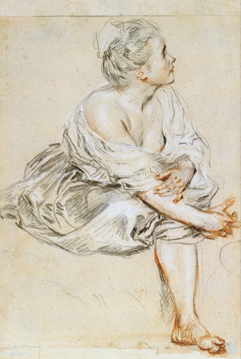 Sitzende junge Frau von Antoine Watteau