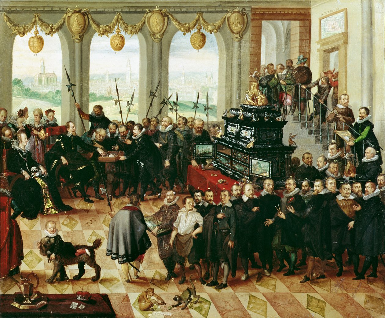 Übergabe des pommerschen Kunstschranks an Herzog Philipp II. von Pommern-Stettin (1606-18) im Jahr 1617 (Panel) von Anton Mozart