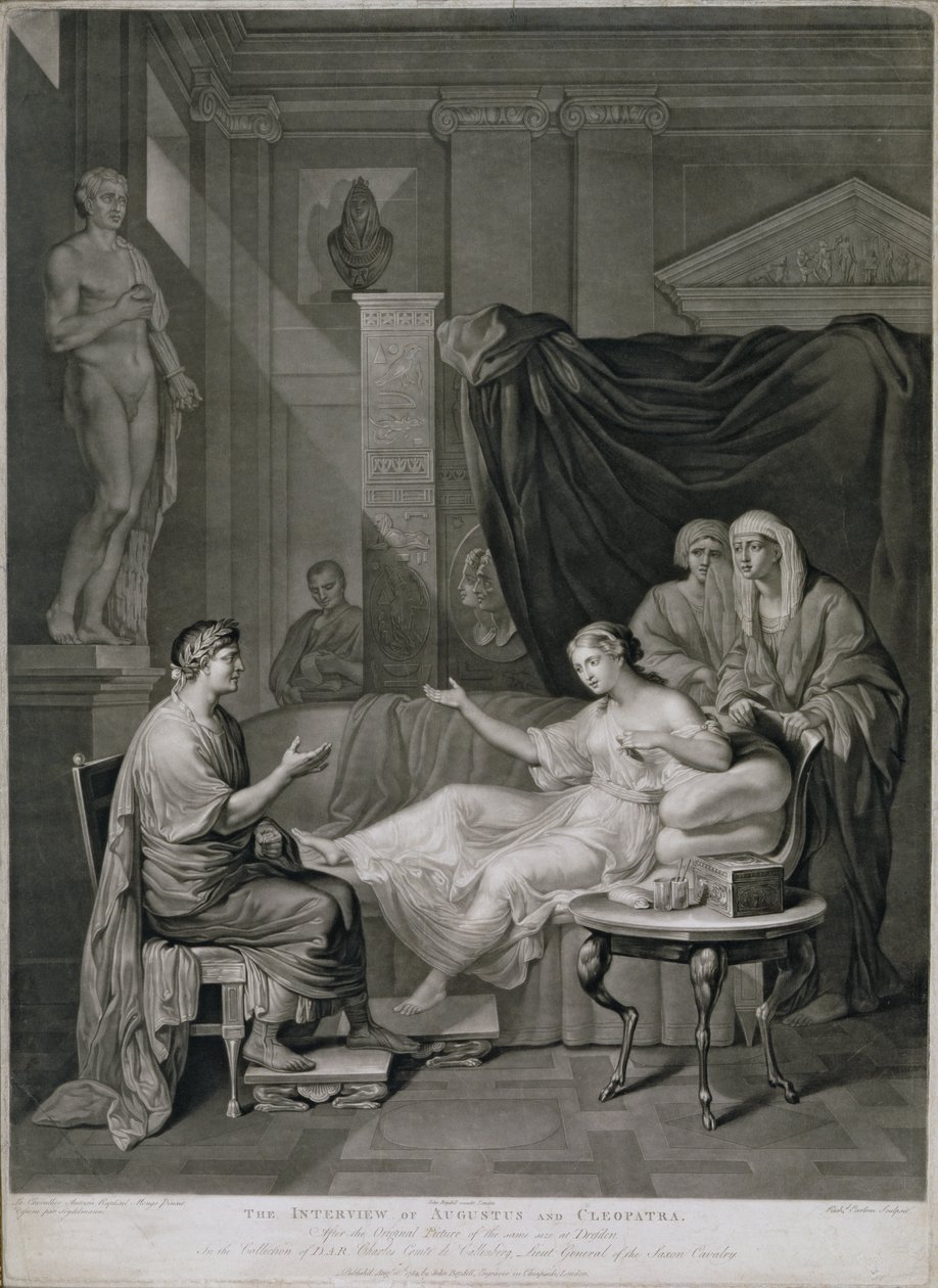Das Interview von Augustus und Cleopatra, graviert von Richard Earlom, veröffentlicht 1784 von Anton Raphael Mengs