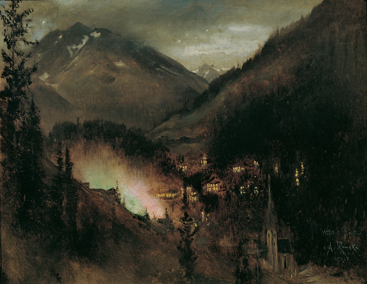 Wildbad Gastein am Abend (bei bengalischer Beleuchtung) von Anton Romako