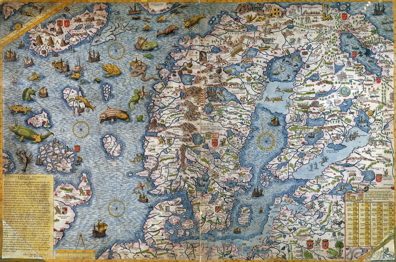 Skandinavien, Detail aus der Carta Marina von Olaus Magnus, 1572 von Antonio Lafreri