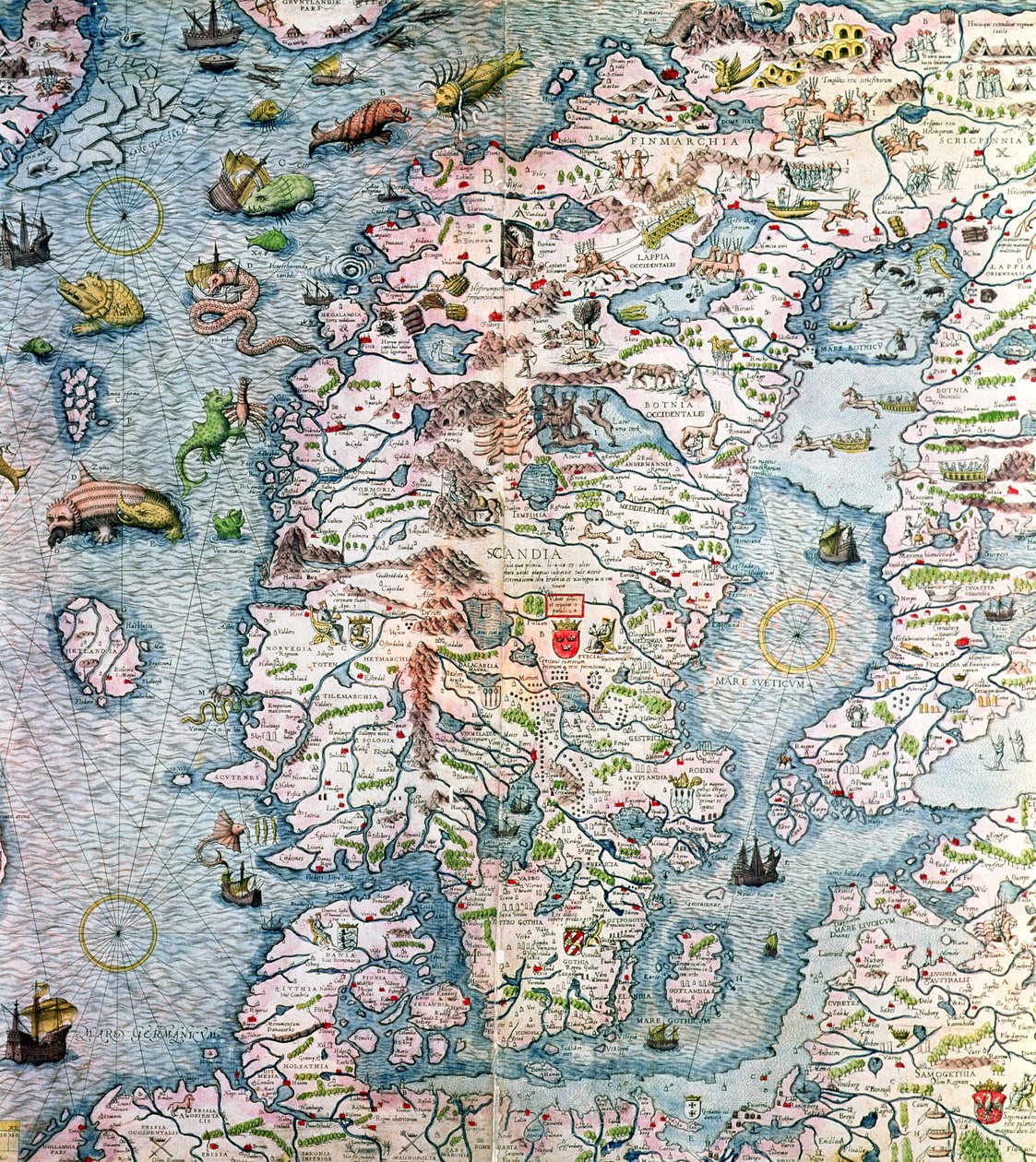 Skandinavien, Detail aus der Carta Marina von Olaus Magnus, 1572 von Antonio Lafreri