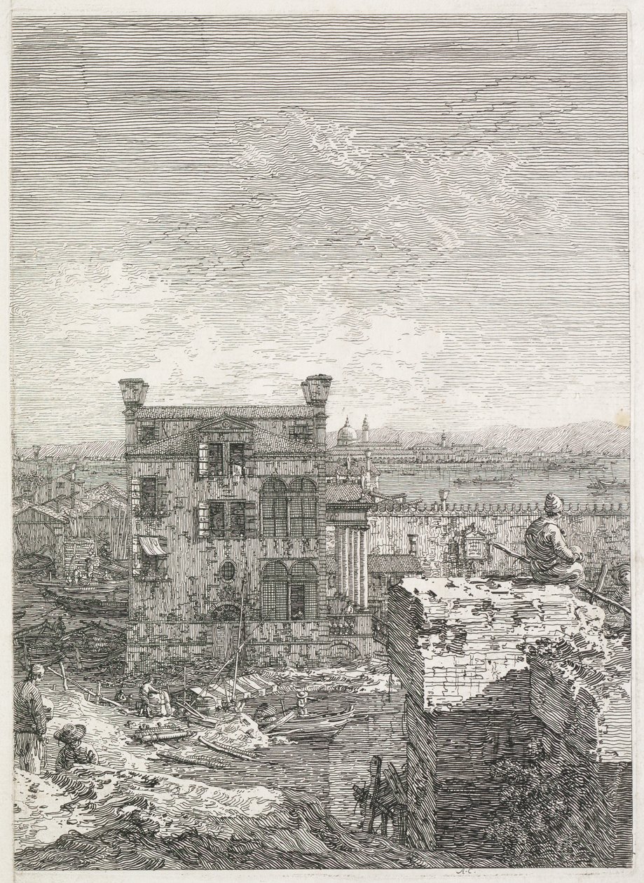 Ansichten: Ein Haus umgeben von sechs Säulen von Antonio Canaletto