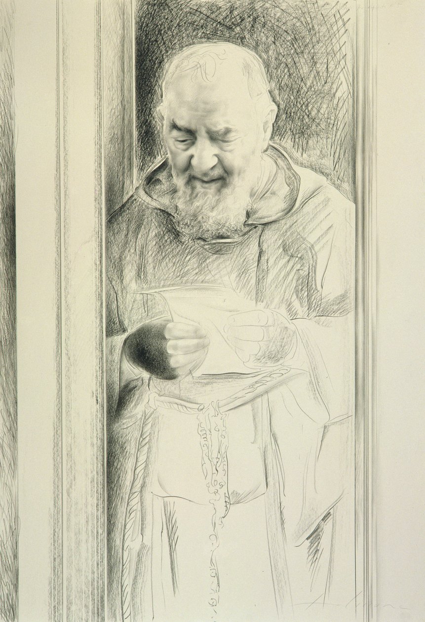Padre Pio beim Lesen, 1988-89 von Antonio Ciccone