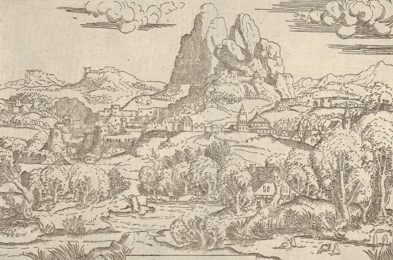 Landschaft vom Rahmen Venus schiebt Amor, 1540-45 von Antonio Fantuzzi