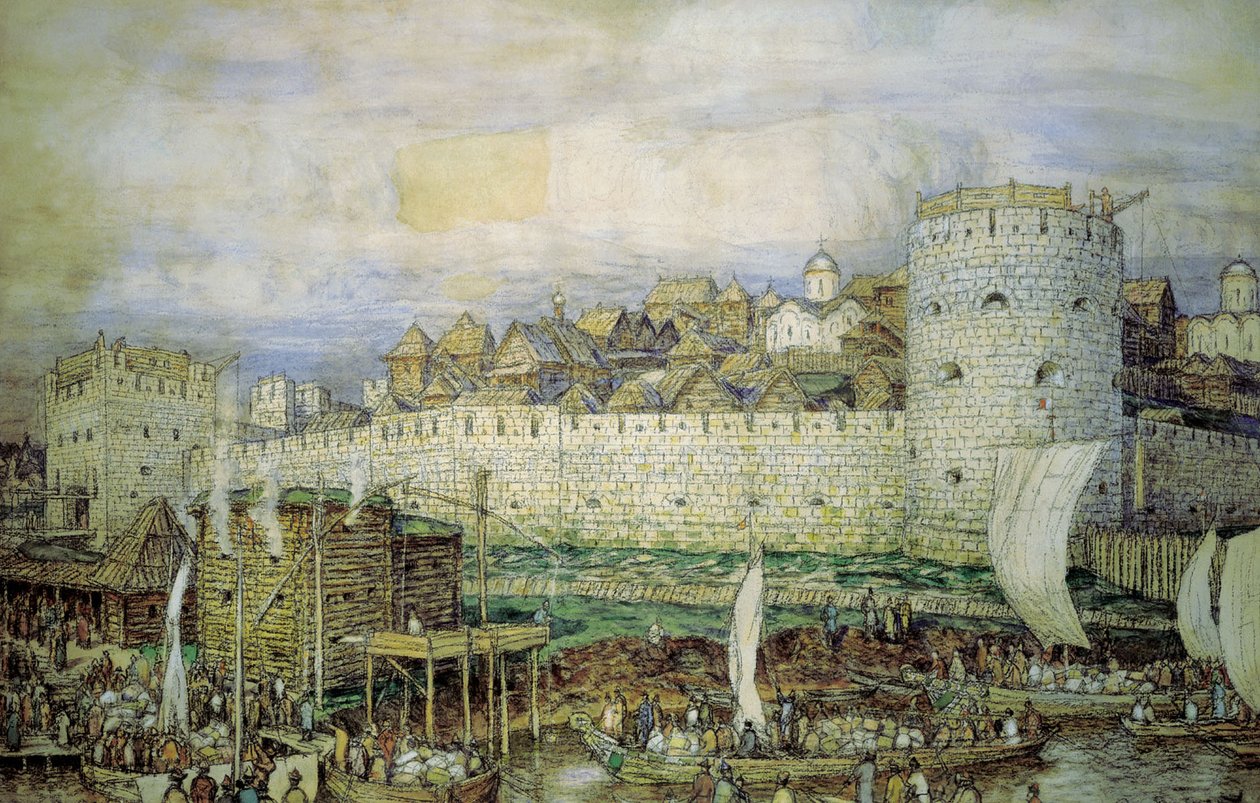 Wahrscheinliche Ansicht des weißen Kremls von Dmitry Donskoy. Ende des 14. Jahrhunderts von Apollinari Mikhailovich Vasnetsov