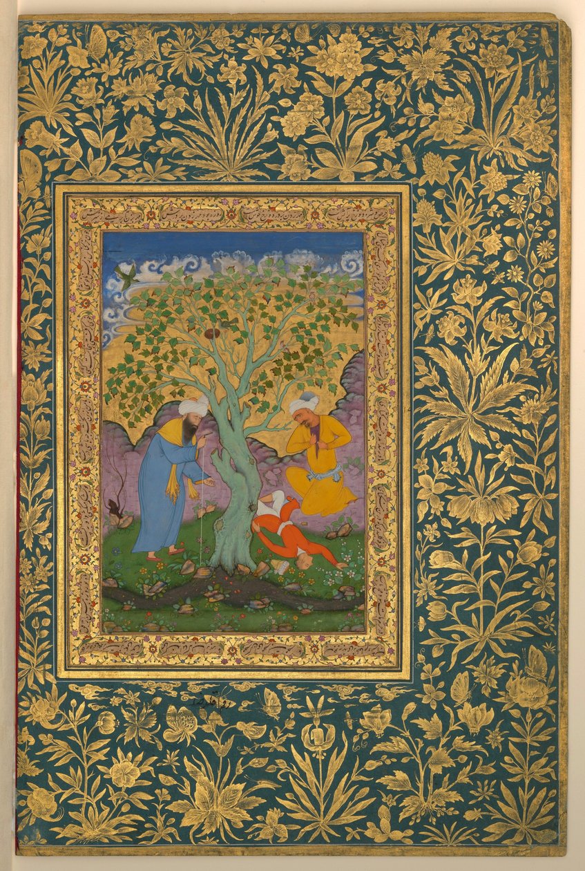 Aqa Riza, Ein Jugendlicher, der von einem Baum gefallen ist, Folio aus dem Shah Jahan Album von Aqa Riza