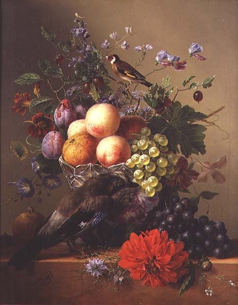 Stillleben mit Obst und Blumen von Arnoldus Bloemers