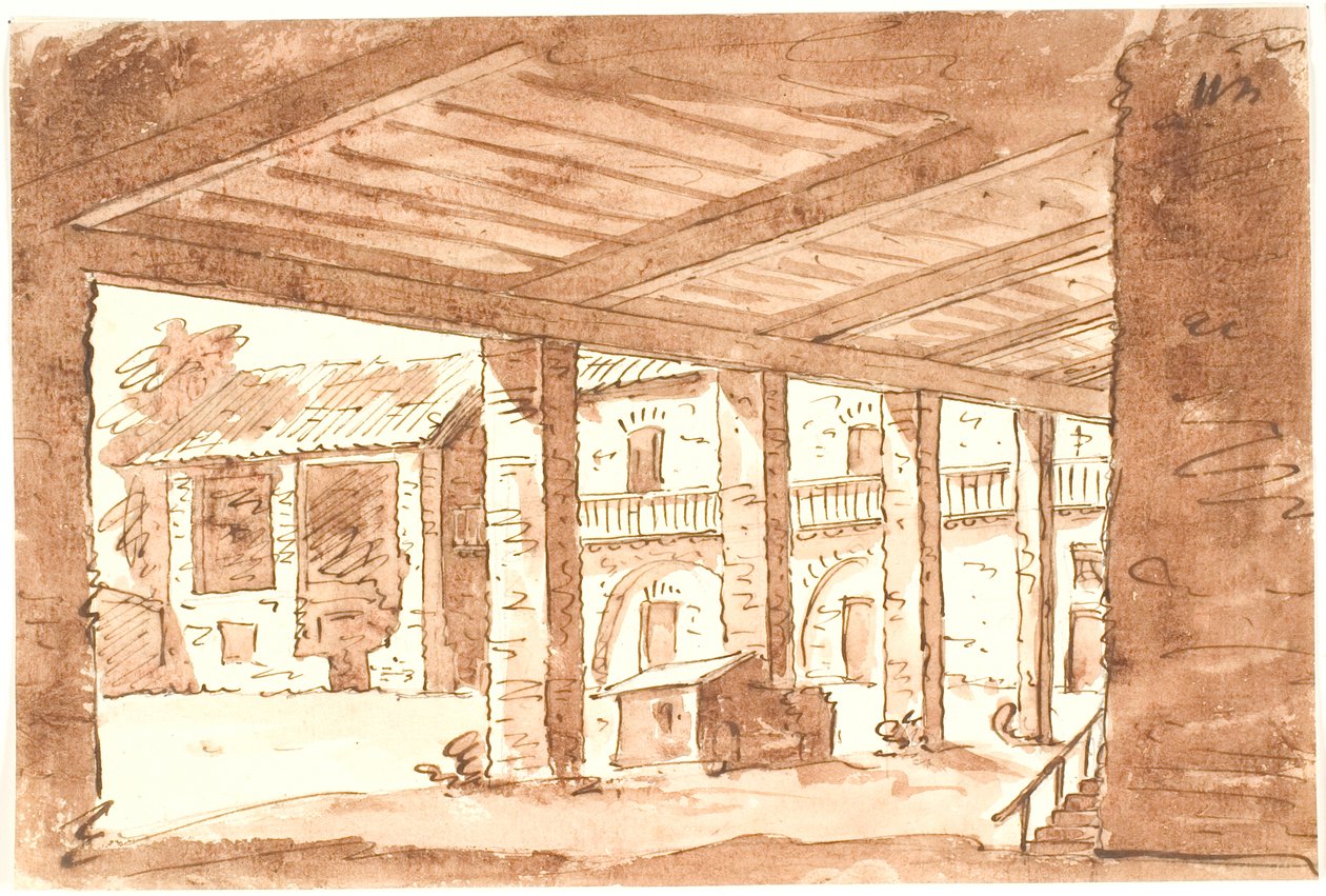 Italienischer Hof mit Arkade von Aron Wallick