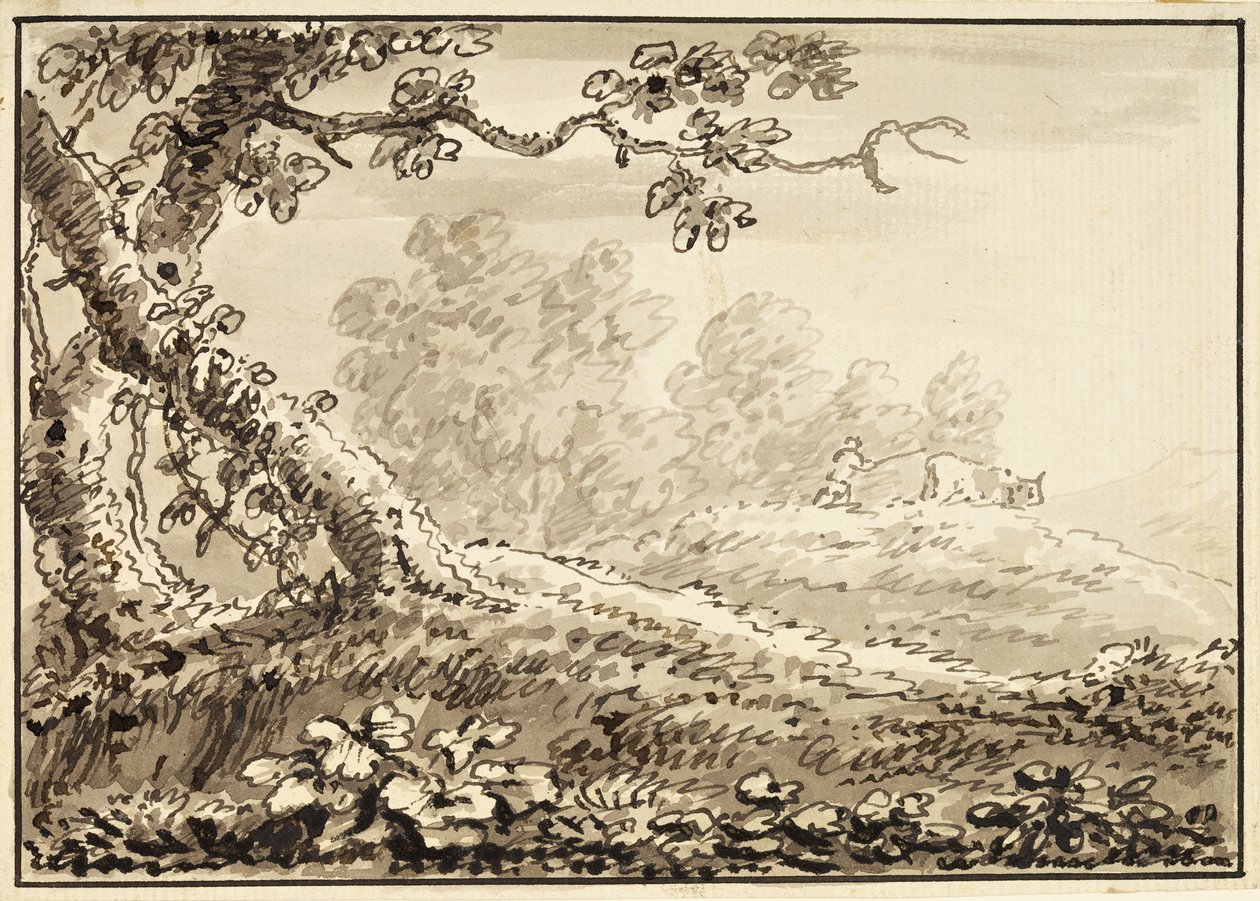 Landschaft mit Mann, der eine Kuh treibt von Arthur Devis