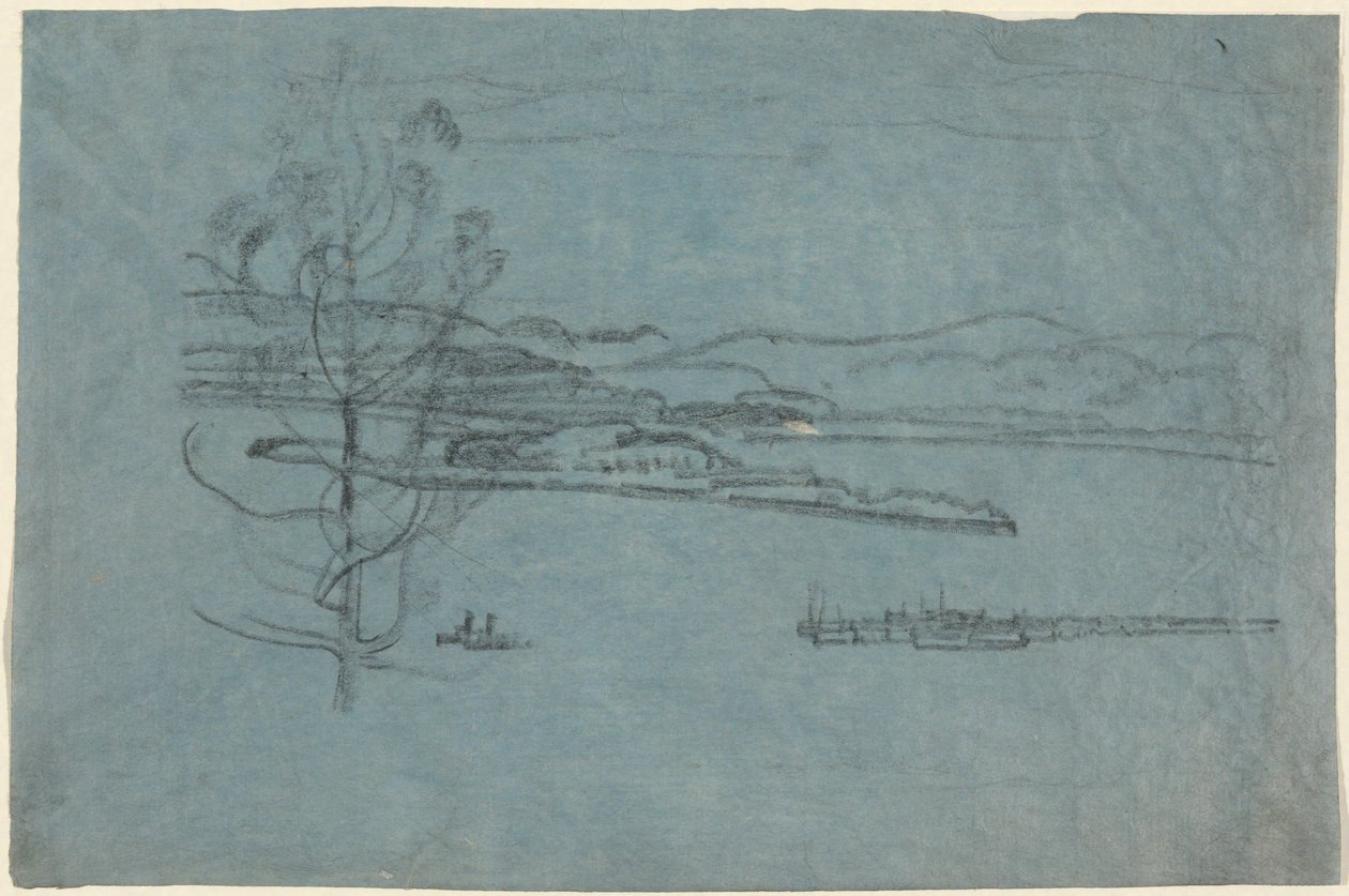 Landschaft mit Dock und zwei Booten von Arthur B. Davies