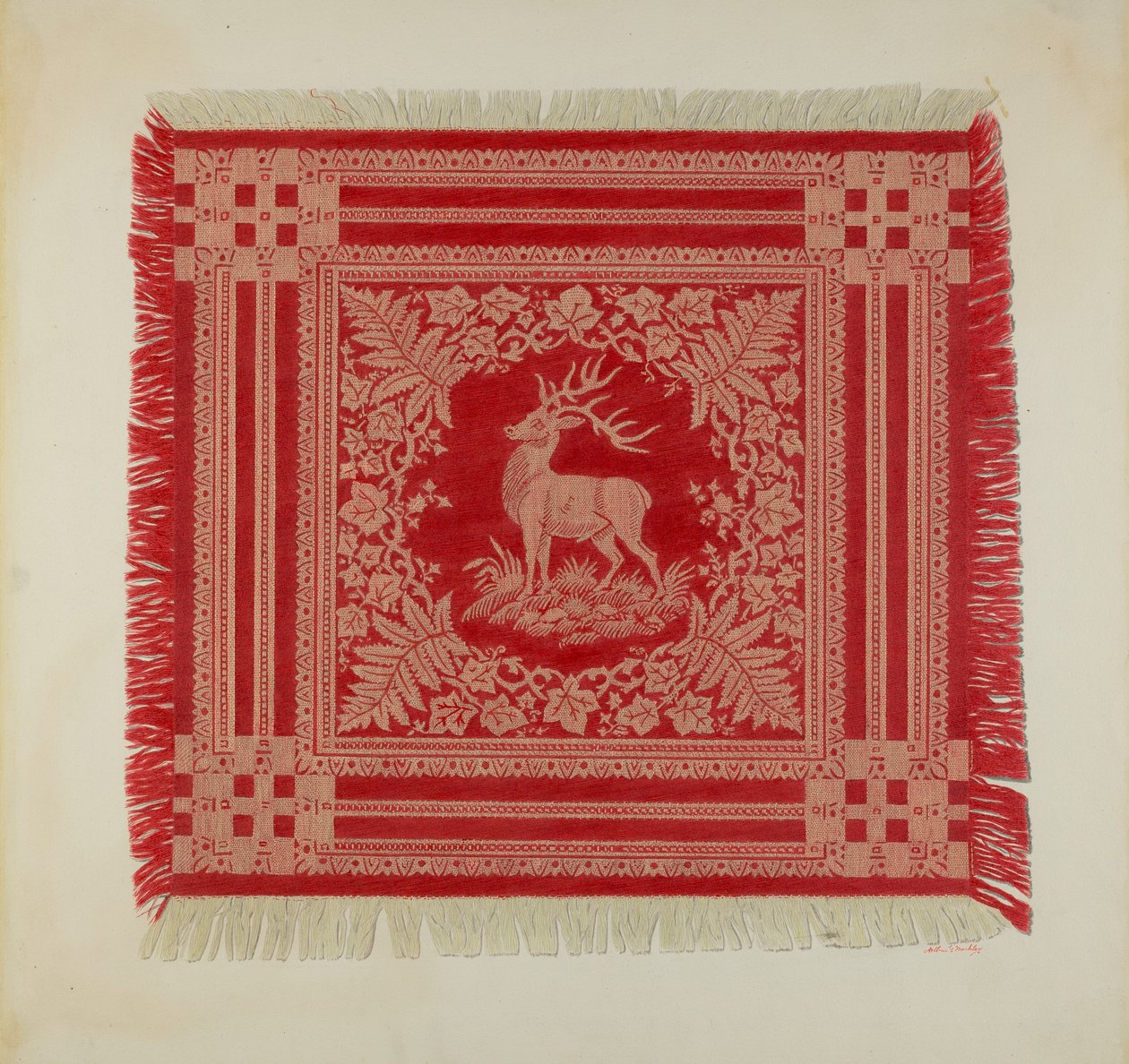 Rote und weiße Serviette (Hirschdesign) von Arthur G. Merkley