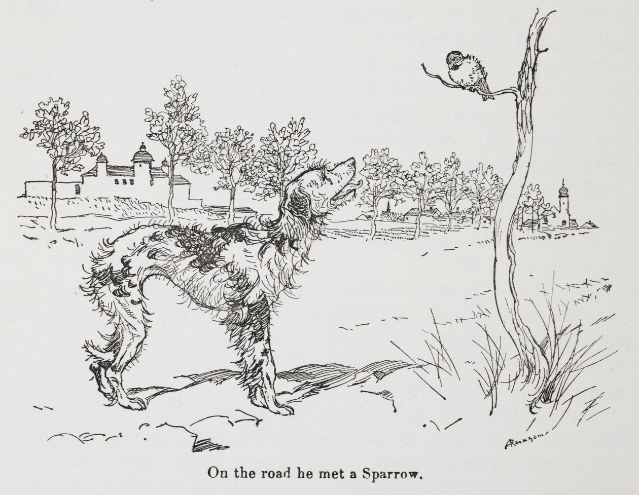 Ein Hund und ein Spatz von Arthur Rackham