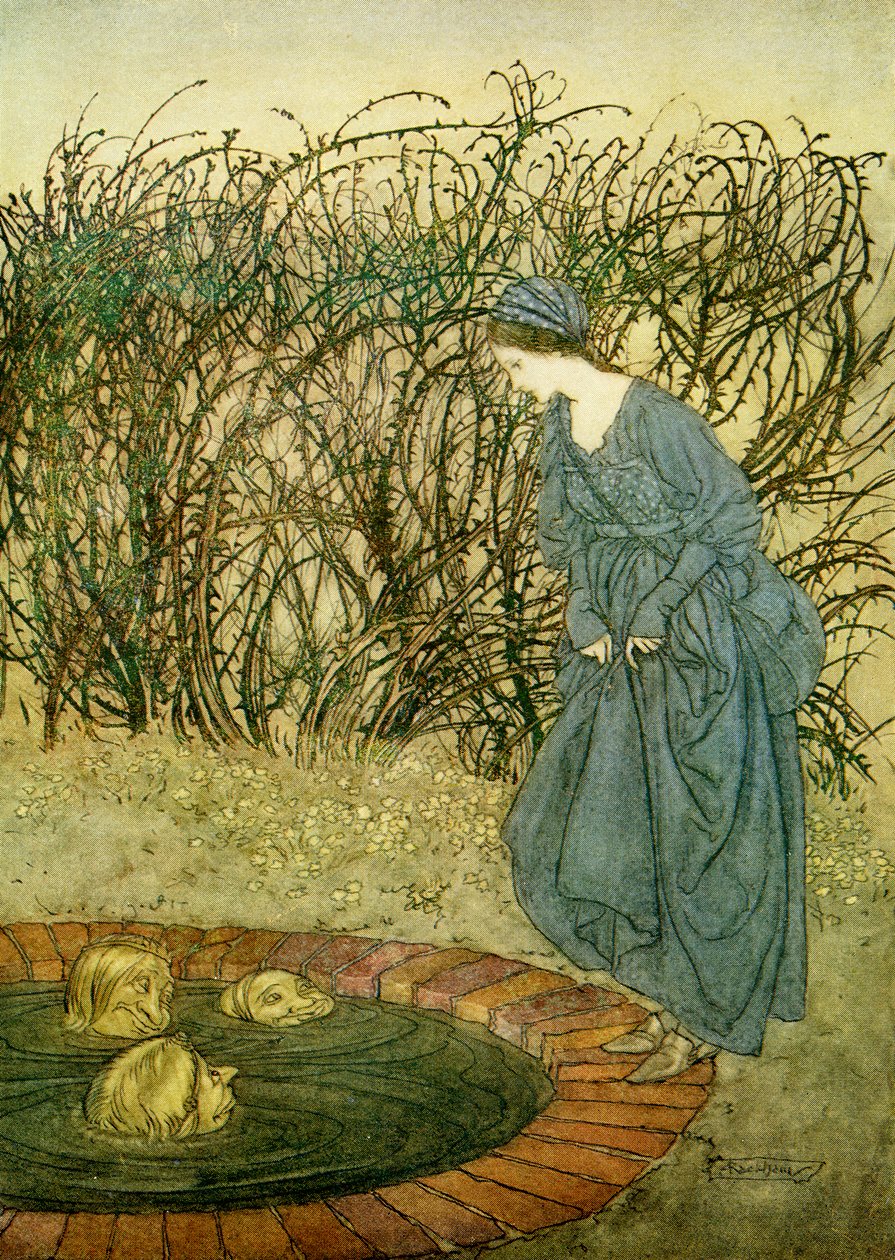 Die drei Köpfe des Brunnens von Arthur Rackham