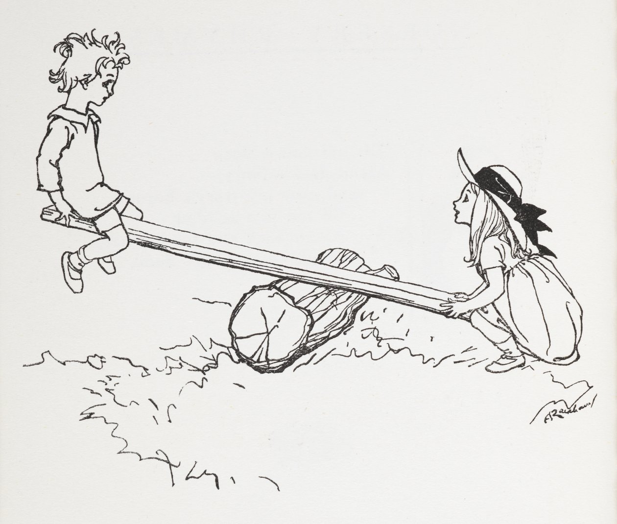 Zwei Kinder auf einer Wippe von Arthur Rackham