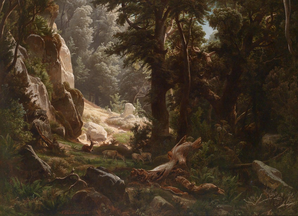 Rotwild im Waldinneren von August Friedrich Kessler