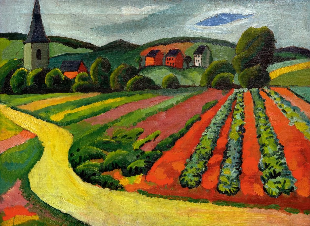 Landschaft mit Kirche und Weg von August Macke
