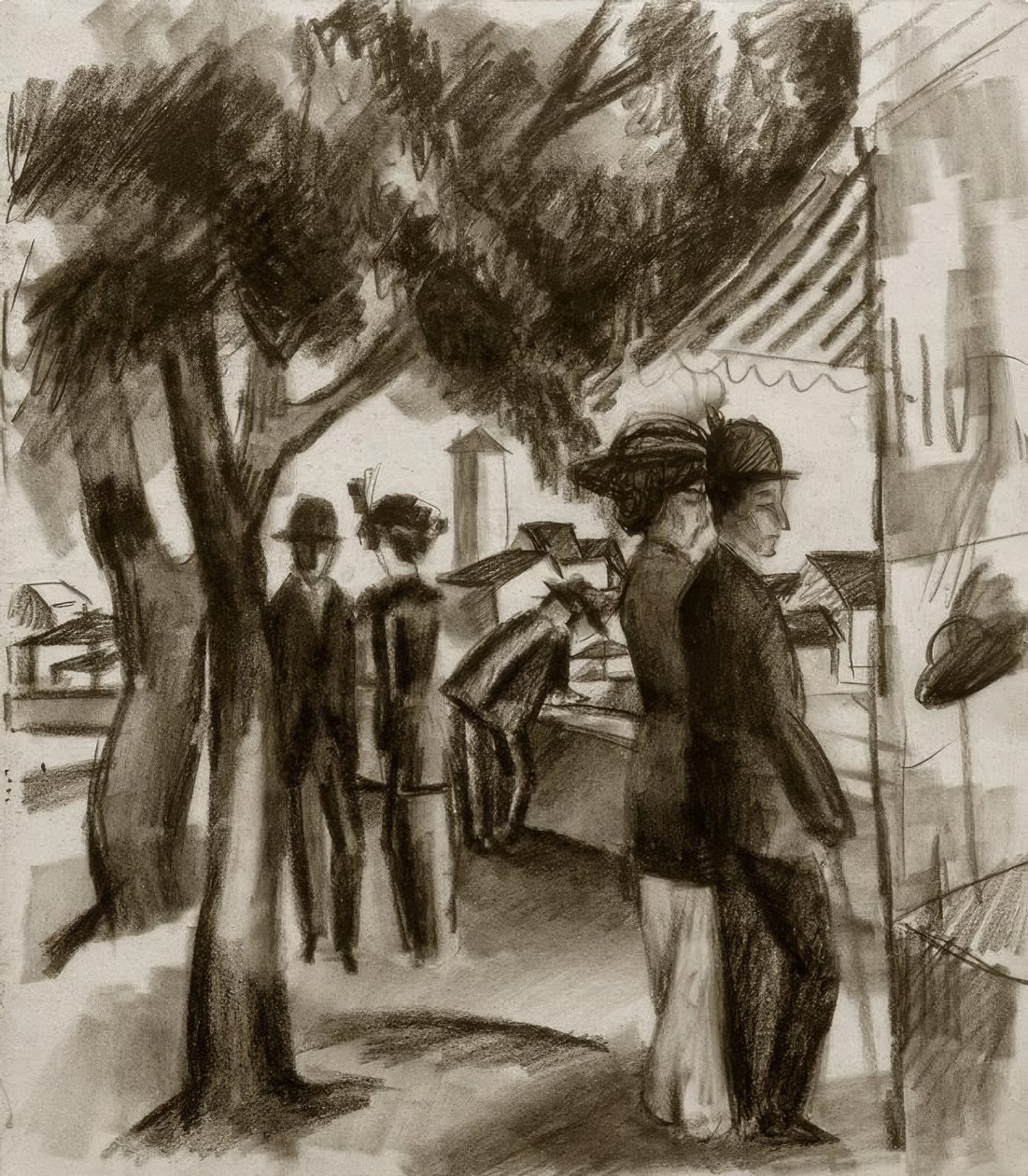 Spaziergänger unter Bäumen von August Macke