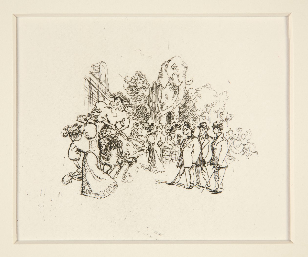 Dame reitet auf Kuh, andere Figuren und Elefant von Auguste Lepere