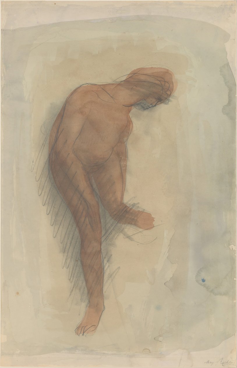 Nackte weibliche Figur, die den linken Fuß hält, 1900-1912 von Auguste Rodin