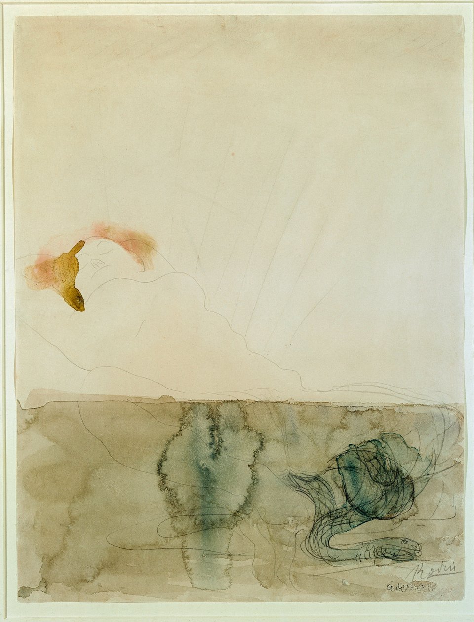 Akt mit einer Schlange (Aquarell und Bleistift). von Auguste Rodin