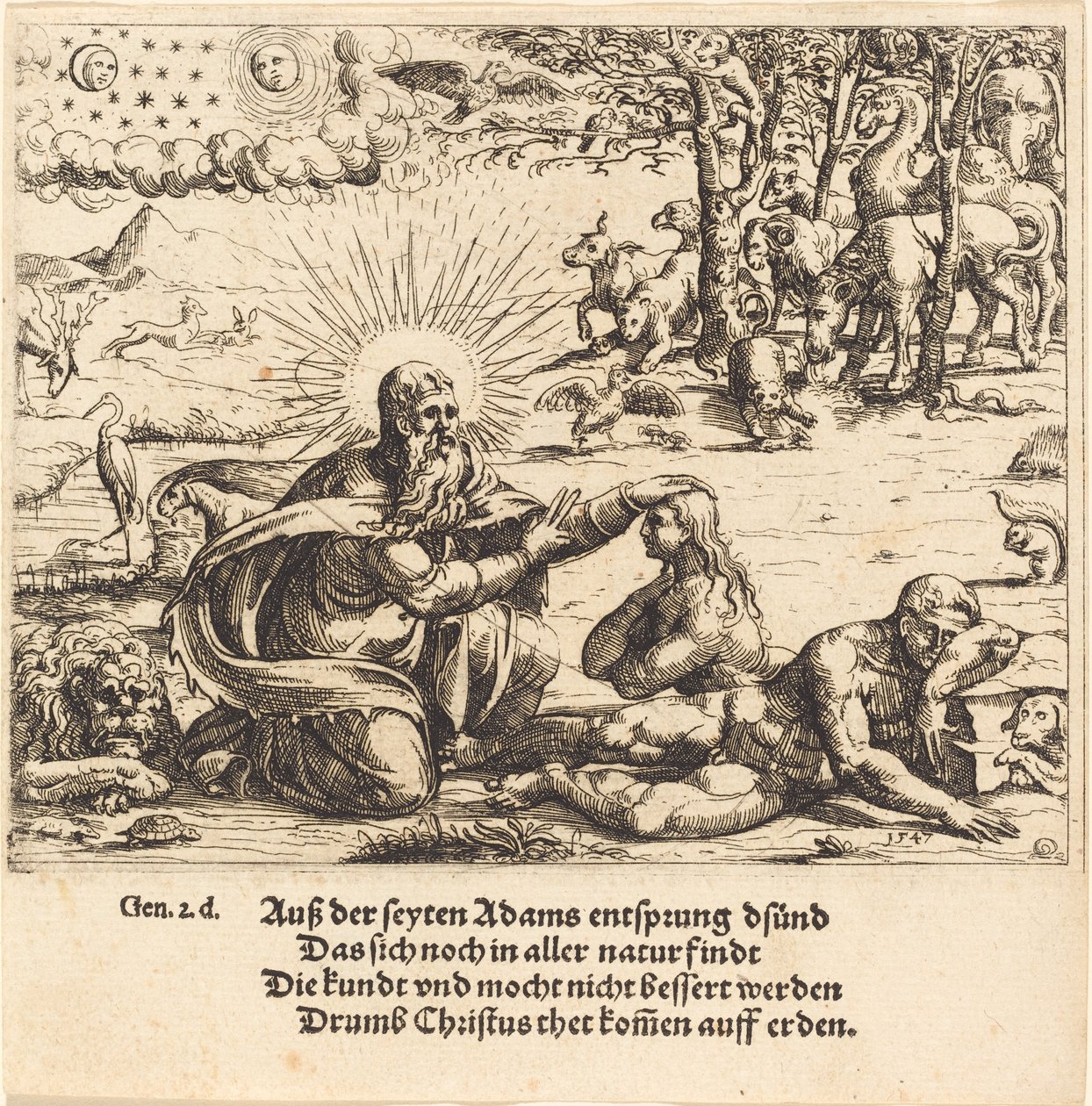 Die Erschaffung Evas, 1547 von Augustin Hirschvogel