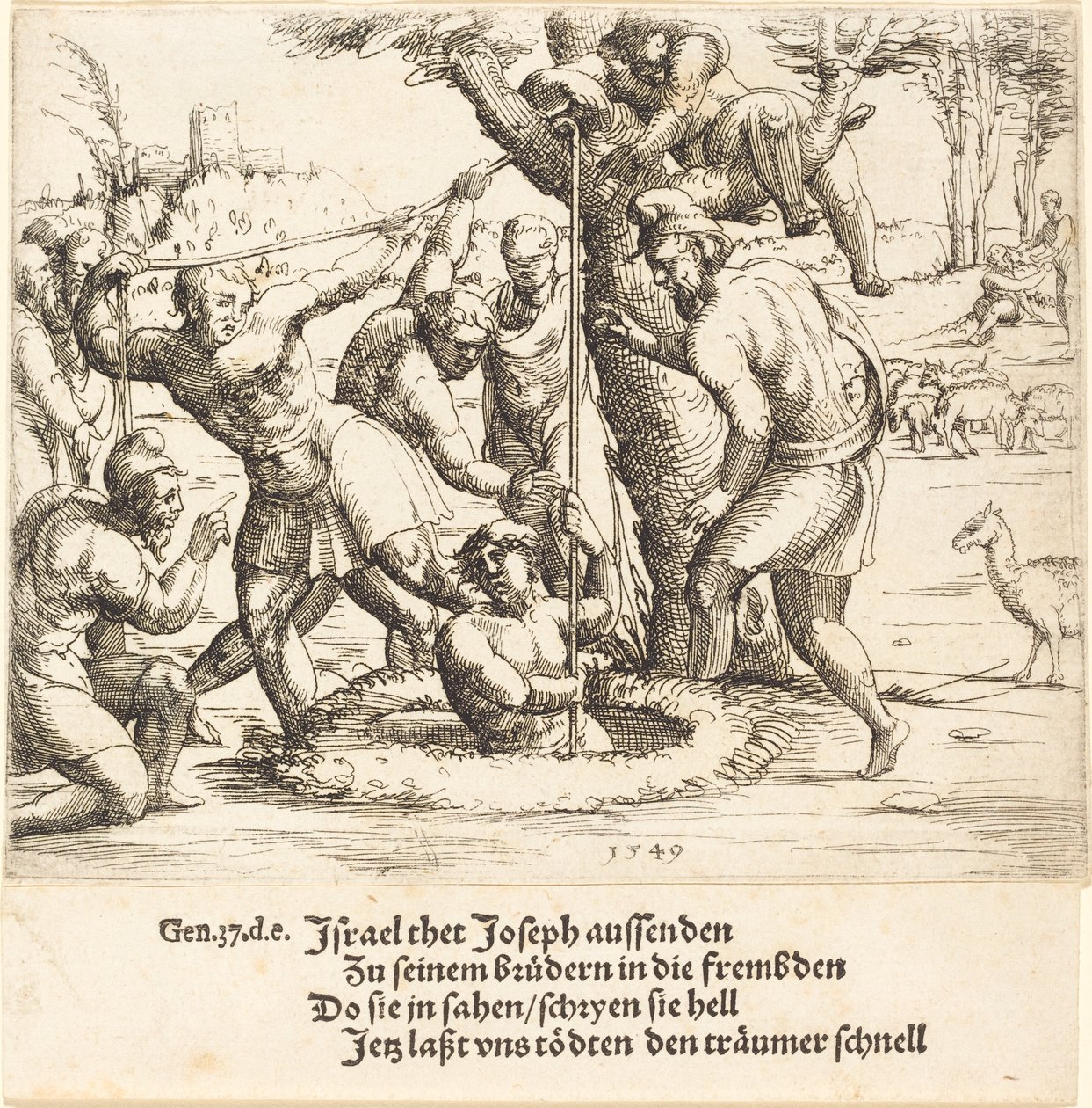 Joseph in den Brunnen geworfen, 1549 von Augustin Hirschvogel