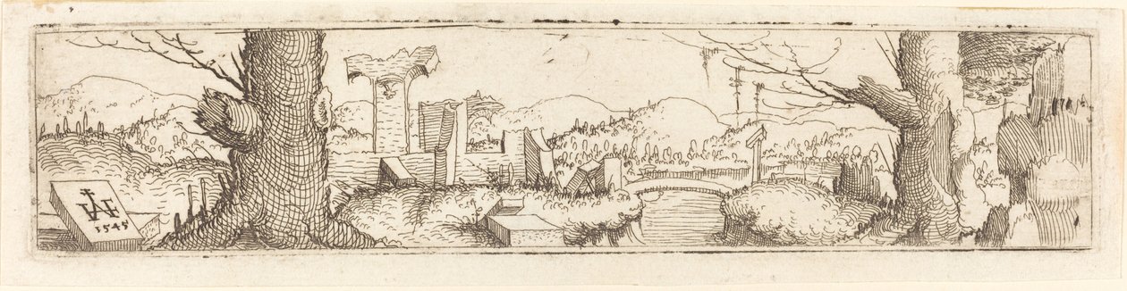 Landschaft mit einem Bach und Ruinen von Augustin Hirschvogel