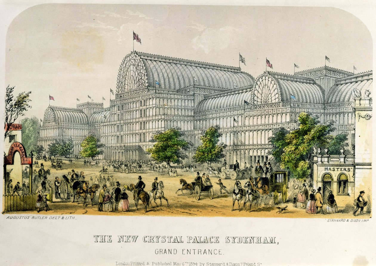Der neue Kristallpalast Sydenham, Haupteingang, veröffentlicht 1854 von Augustus Butler