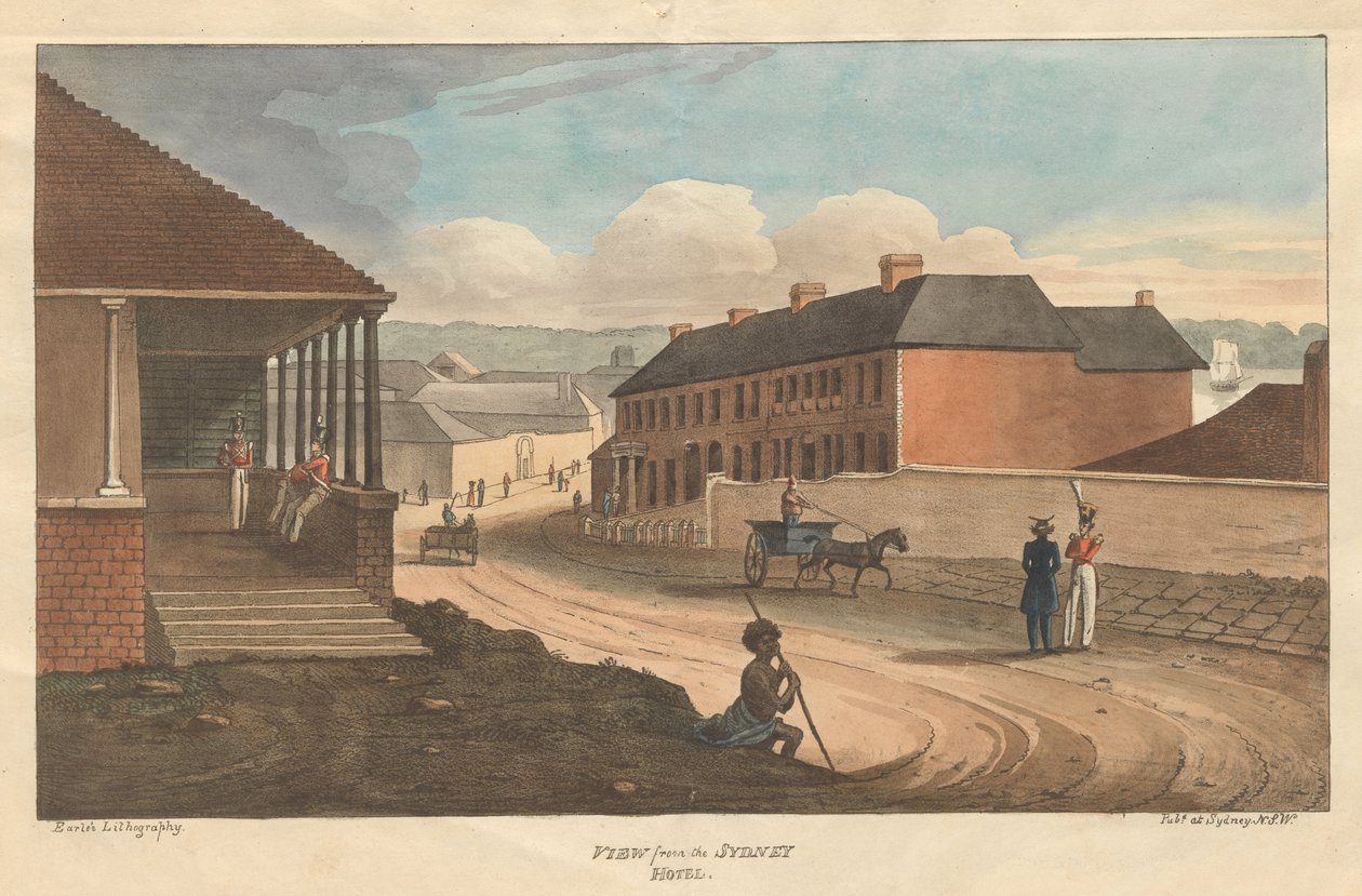 Blick vom Sydney Hotel, Earle, Augustus. Ansichten in Australien. Sydney- Earles Lithographie, 1826. von Augustus Earle