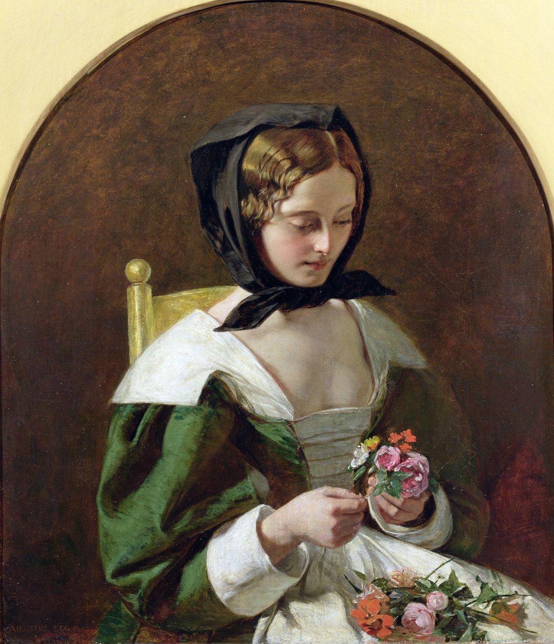 Mädchen macht einen Blumenstrauß von Augustus Leopold Egg