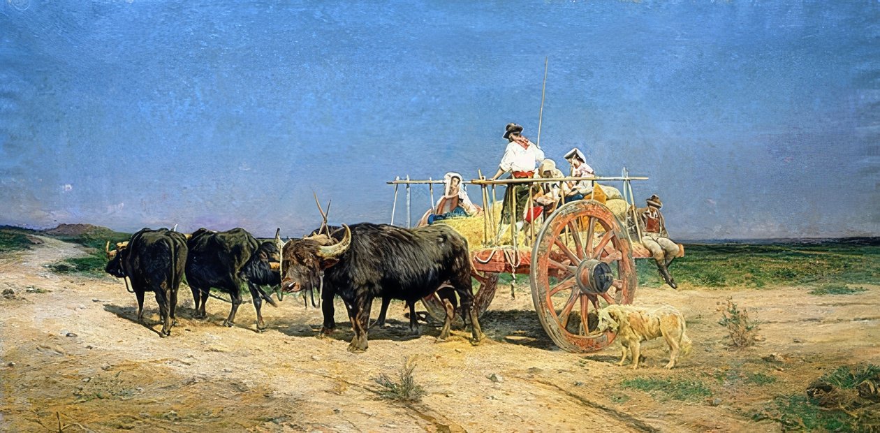 Fuhrwerk von Büffeln gezogen von Aurelio Tiratelli