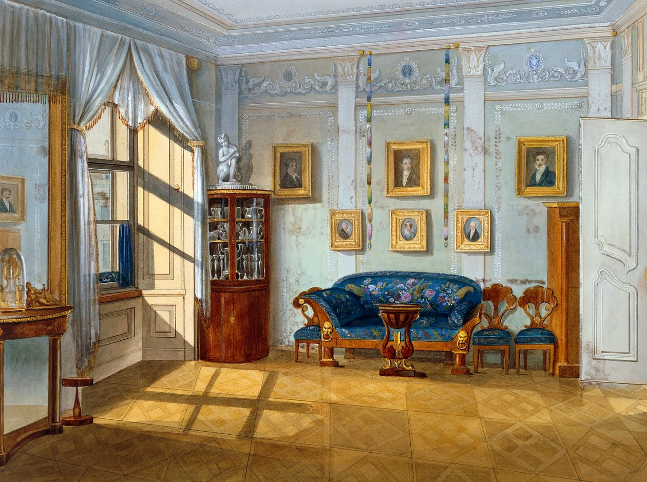 Biedermeier-Stil Salon, ca. 1830, Aquarell, Österreich von Austrian School