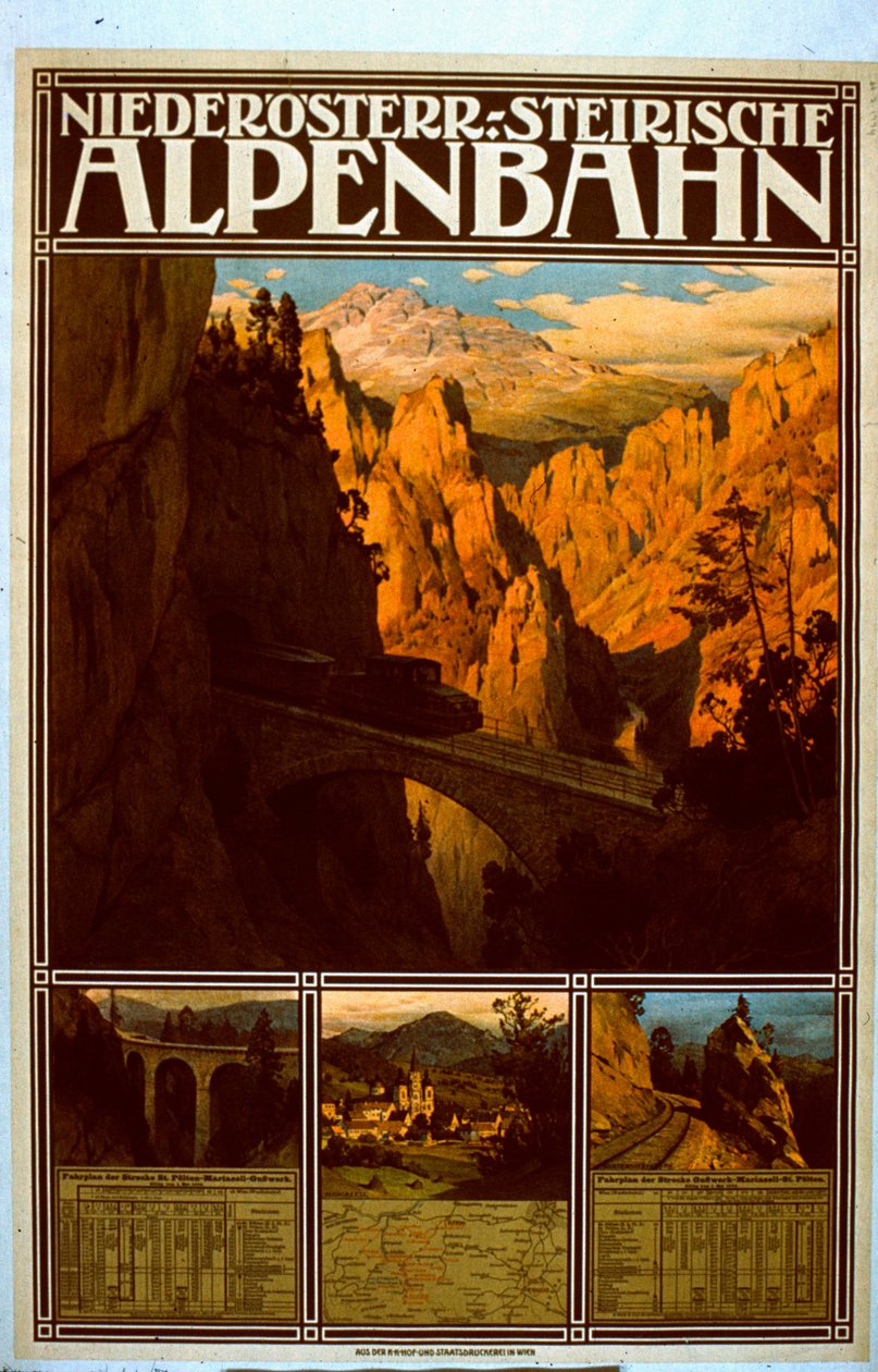 Plakat für die Niederösterreich-Steirische Alpenbahn von Austrian School
