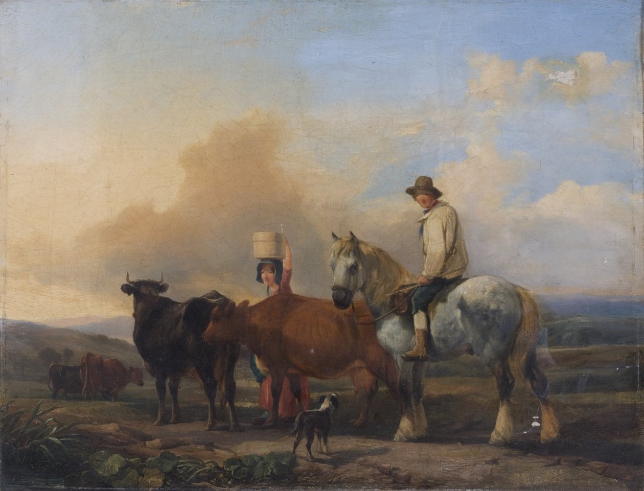 Landschaft mit Figuren und Vieh von B. Wall