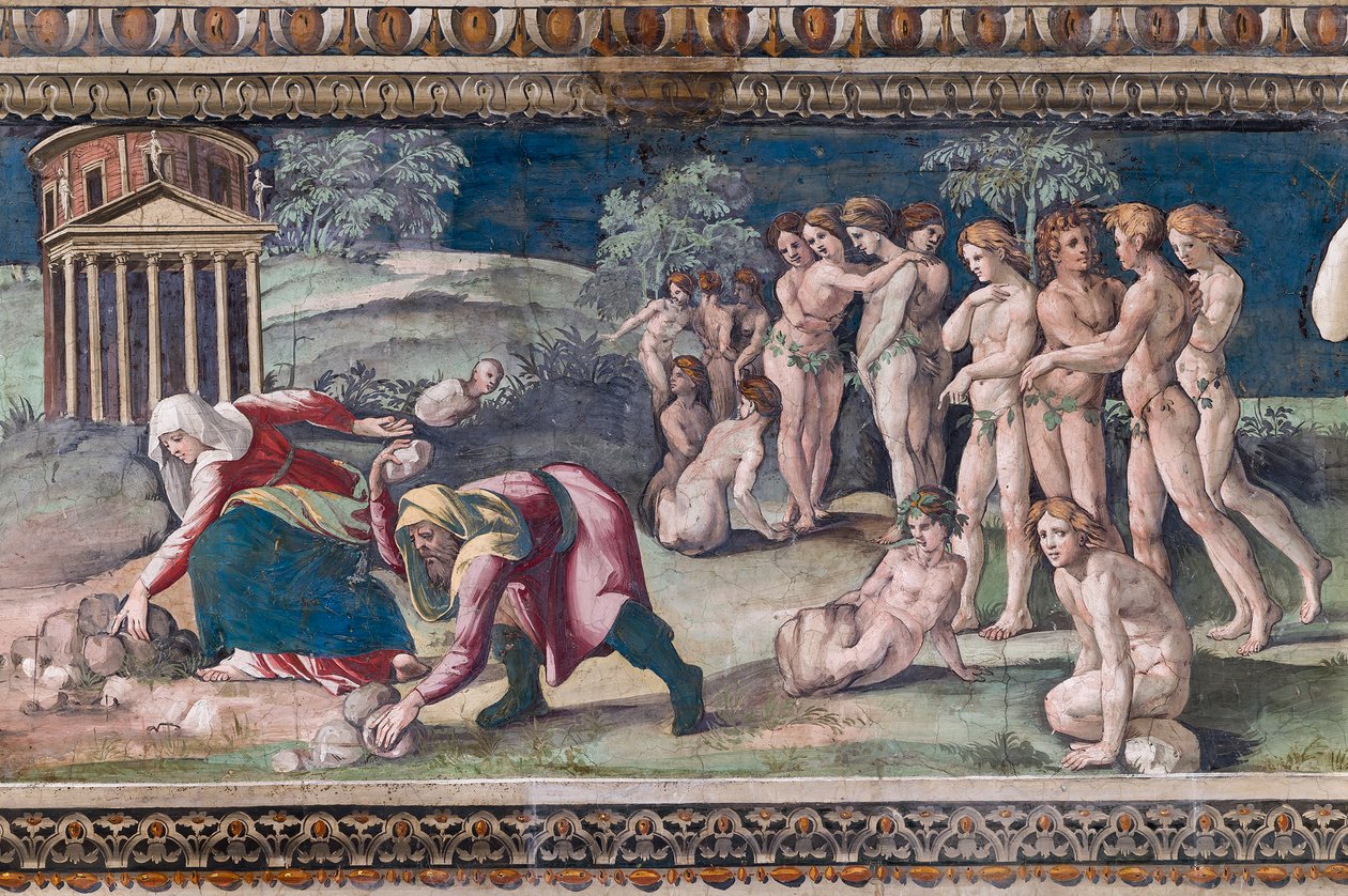 Deukalion und Pyrrha werfen Steine von Baldassarre Peruzzi