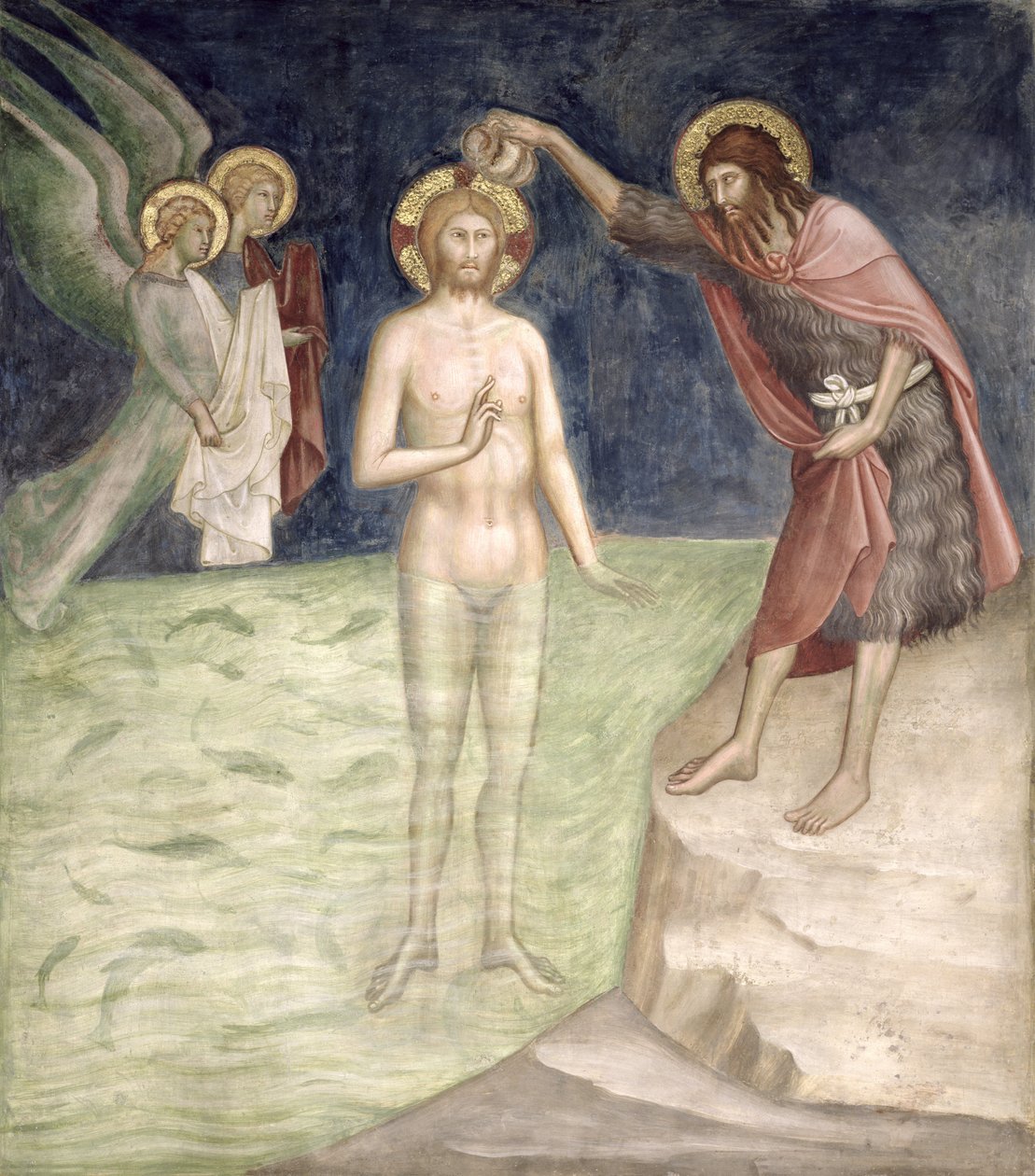 Taufe Christi, aus einer Serie von Szenen des Neuen Testaments von Barna da Siena