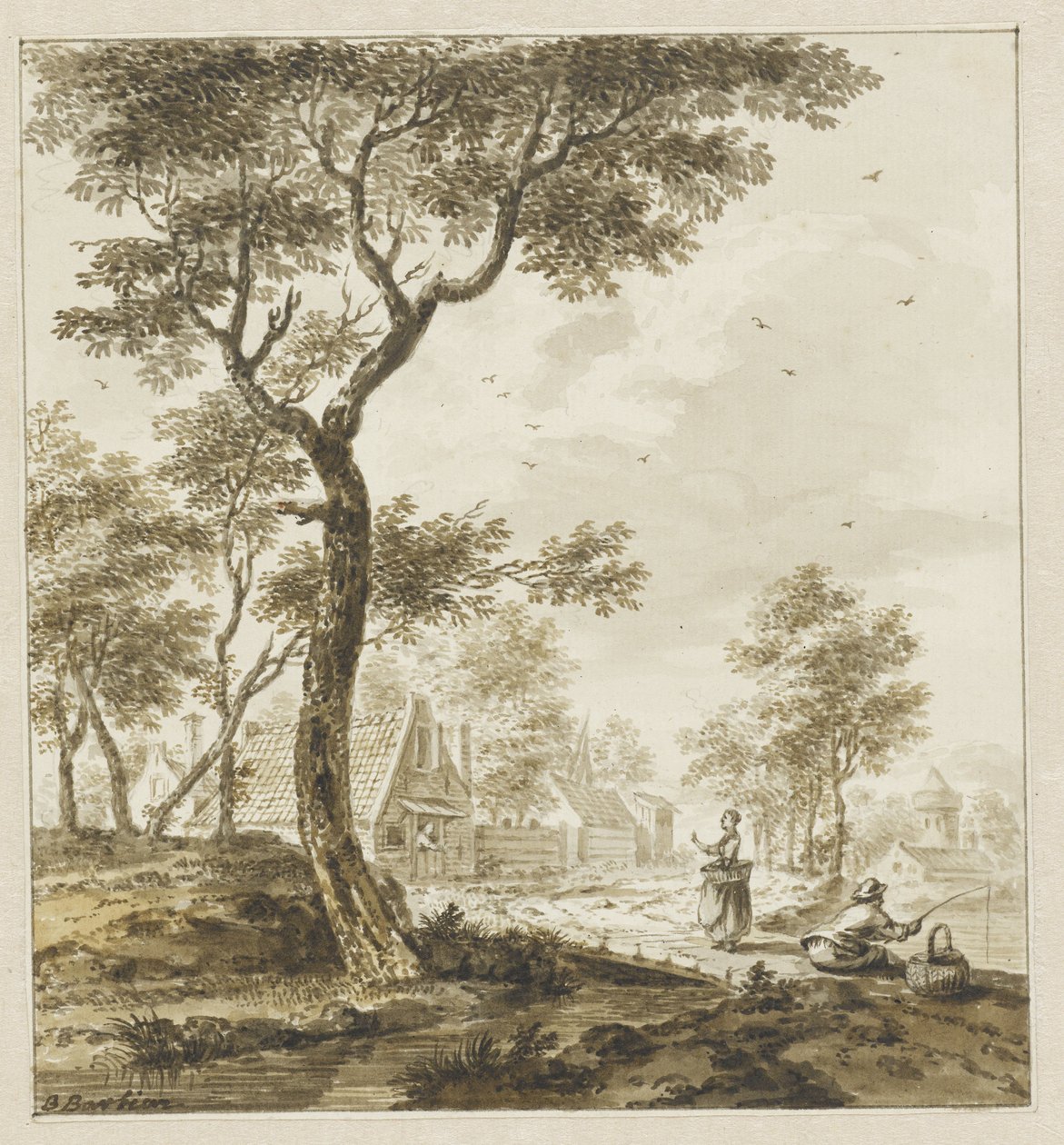 Landschaft mit Figuren und einem Angler rechts von Bartholomeus Barbiers