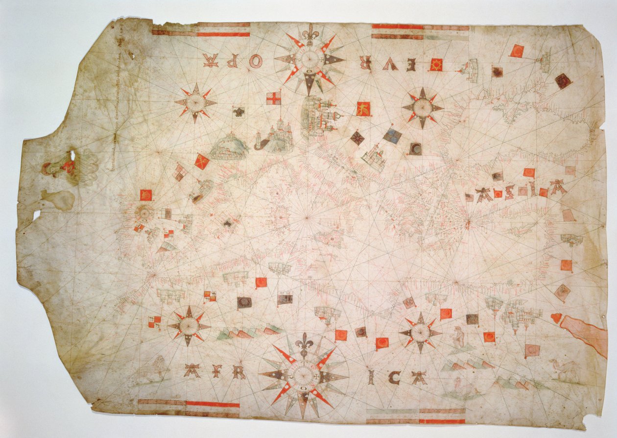 Miniatur-Nautikkarte des Mittelmeers, 1584 von Bartolomeo Olives