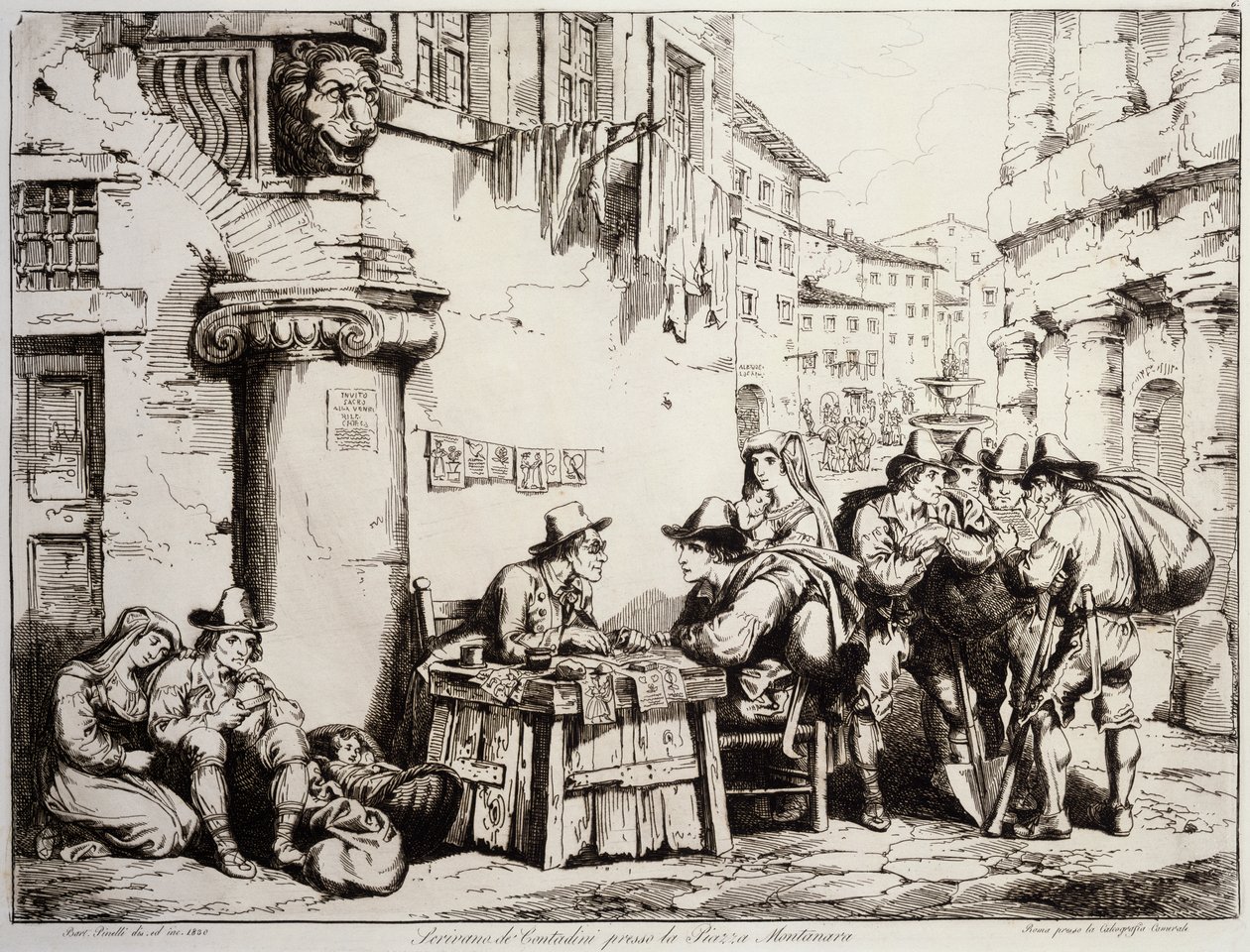 Schreiber auf dem Montanara-Platz in Rom von Bartolomeo Pinelli