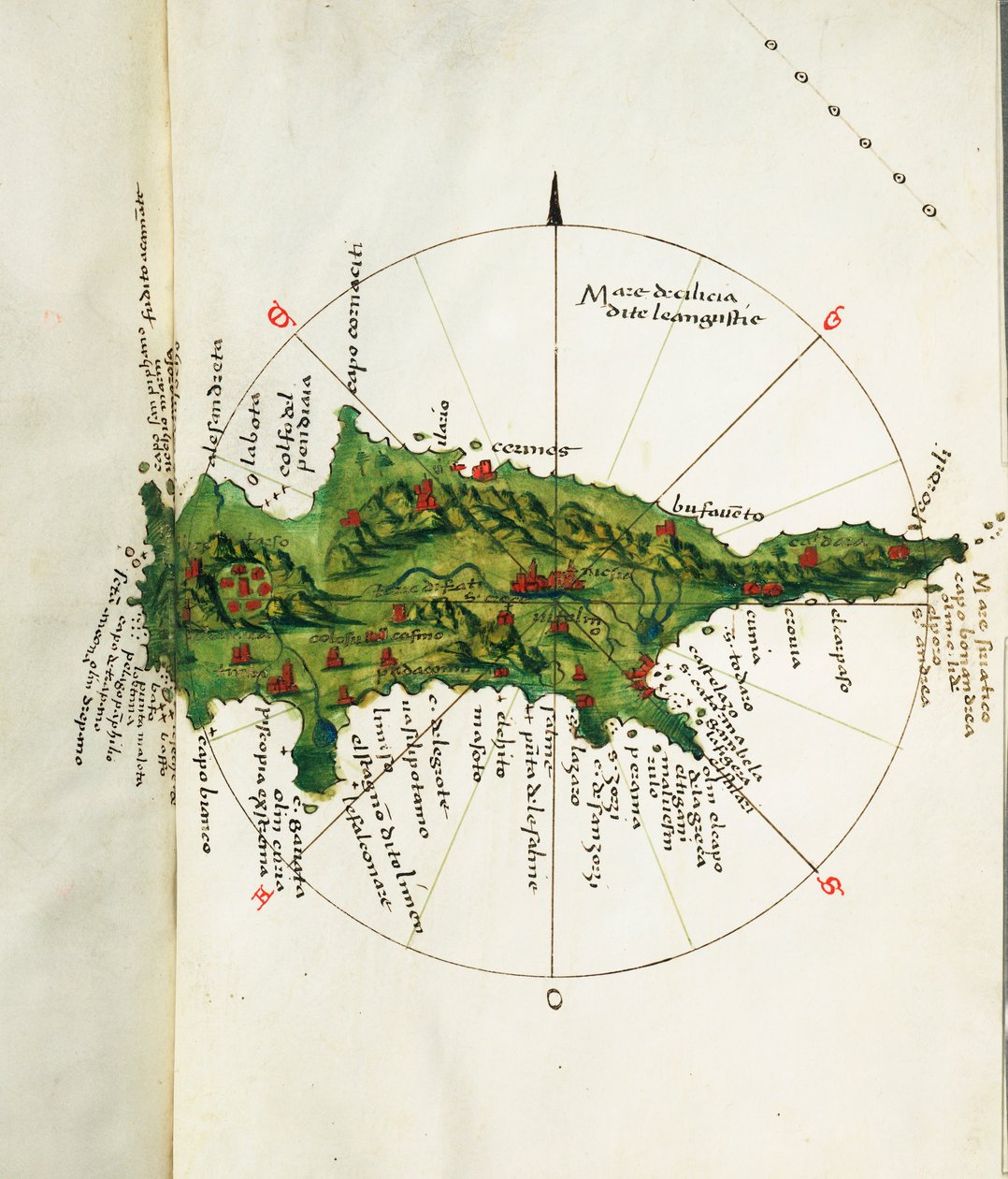 Karte von Zypern, ca. 1485 von Bartolomeo da li Sonetti