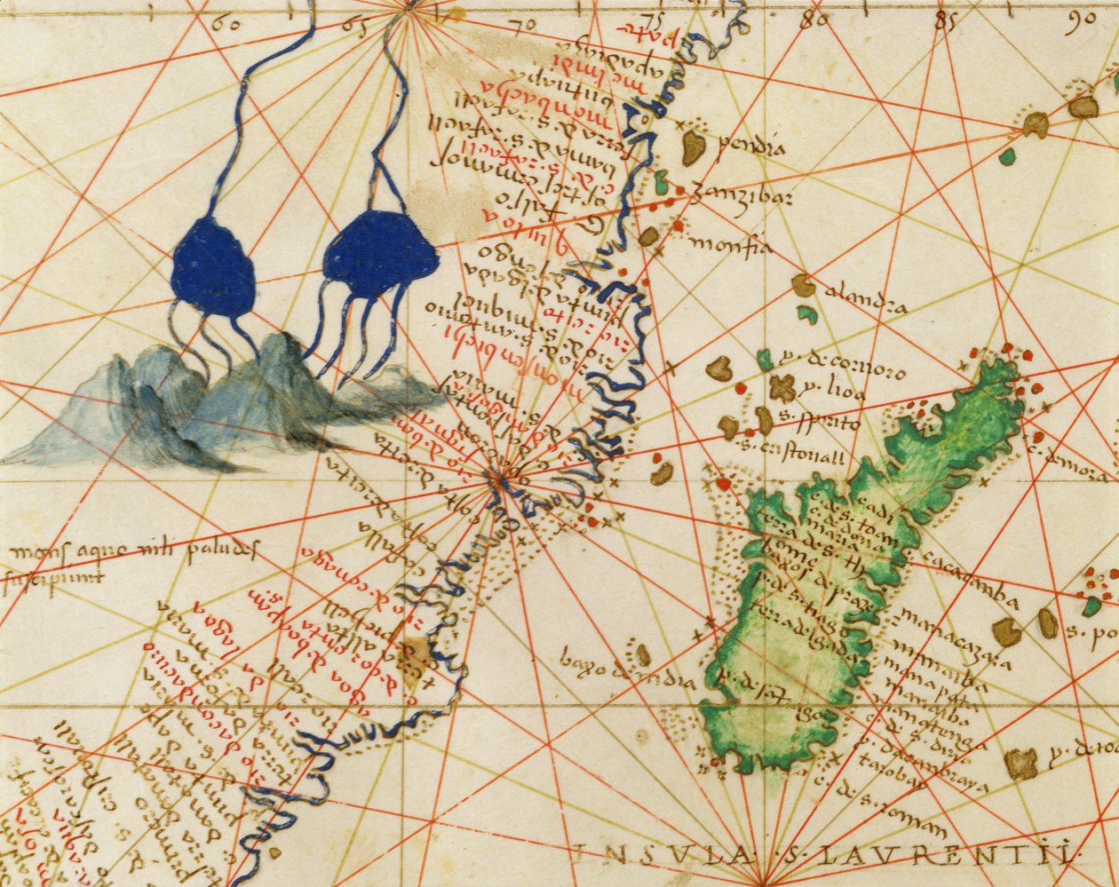 Madagaskar, aus einem Atlas der Welt in 33 Karten, Venedig, 1. September 1553 (Detail) von Battista Agnese