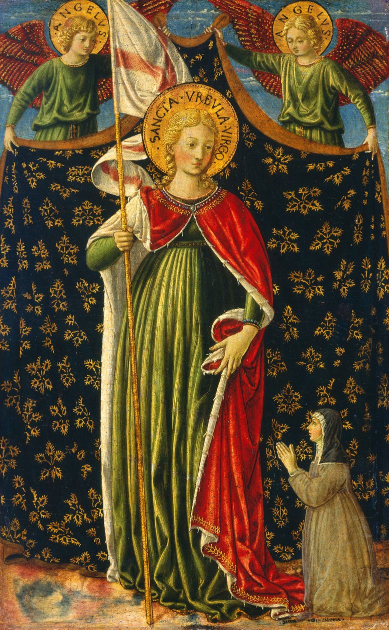 Die heilige Ursula mit zwei Engeln und Stifter, ca. 1455-60 von Benozzo di Lese di Sandro Gozzoli