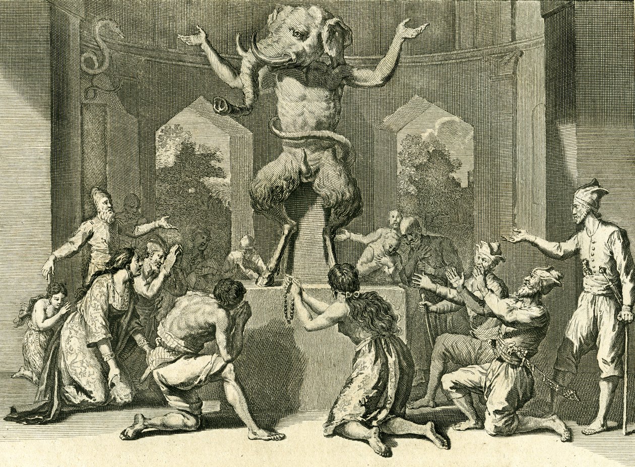 Menschen von Ceylon verehren den Gott Ganesh, Geber von Weisheit, Gesundheit und Reichtum, 1729 von Bernard Picart