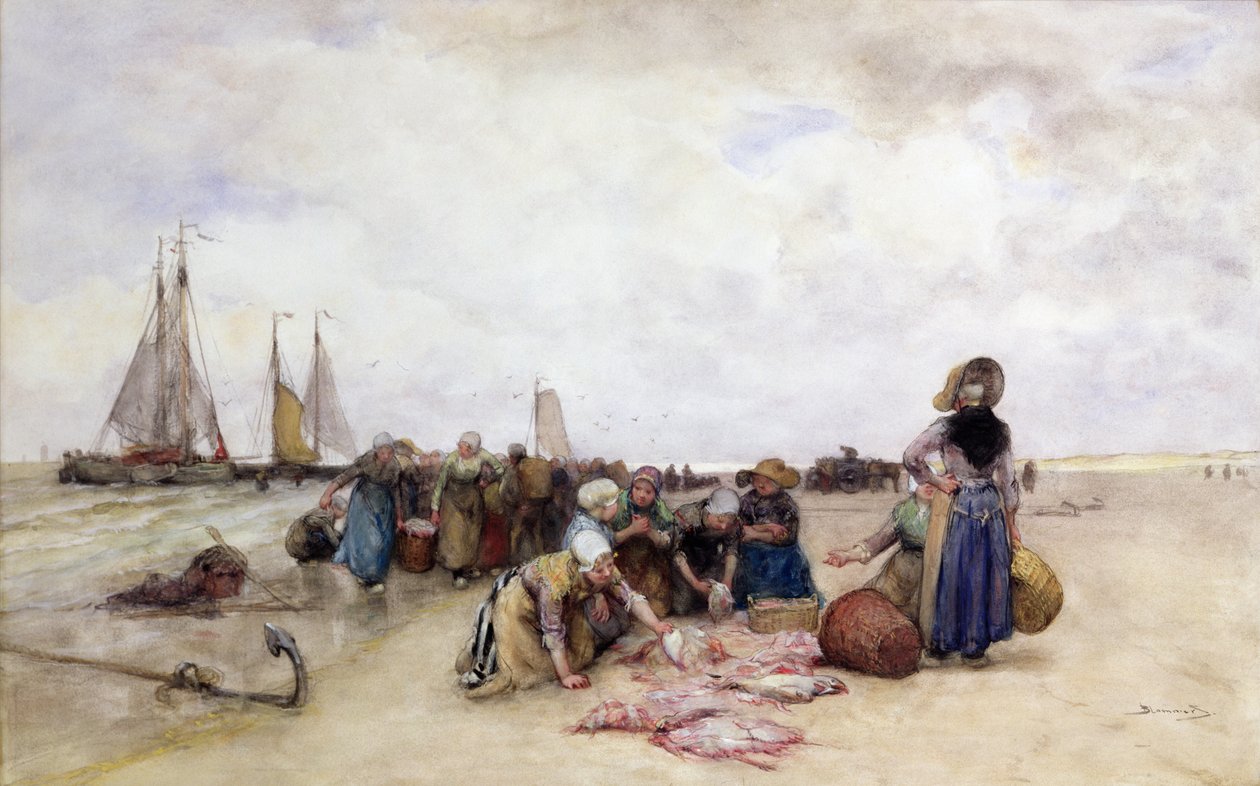 Fischverkauf am Strand von Bernardus Johannes Blommers or Bloomers