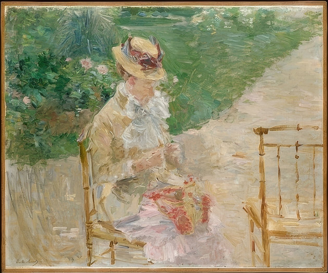 Junge Frau beim Stricken von Berthe Morisot