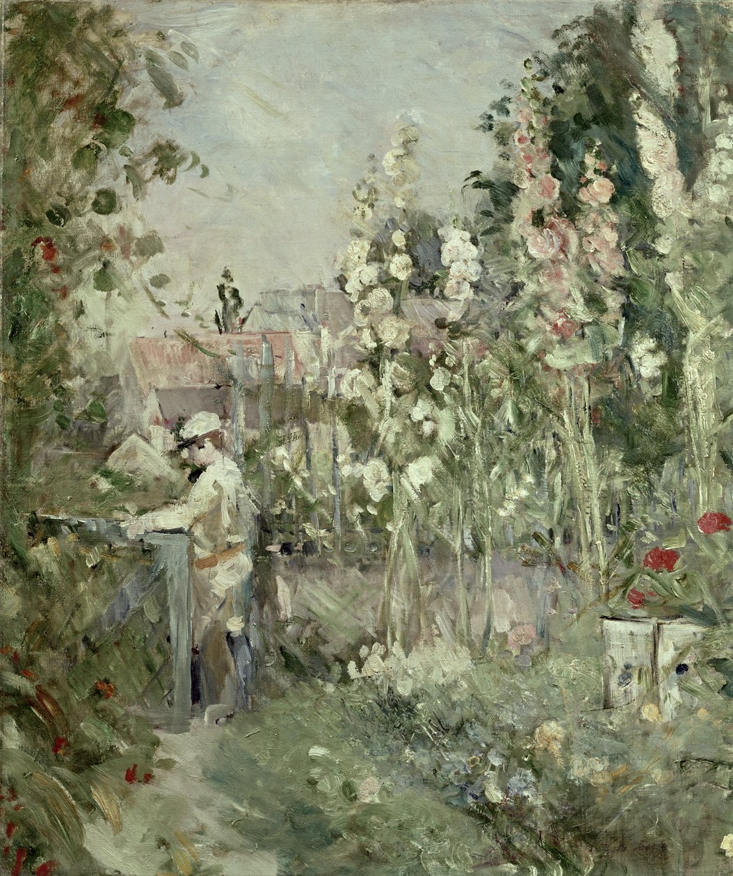Junger Junge in den Stockrosen von Berthe Morisot