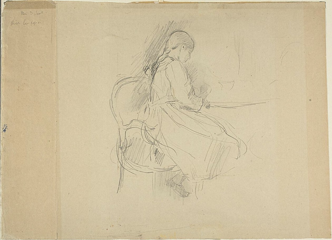Junges Mädchen an einem Tisch sitzend von Berthe Morisot