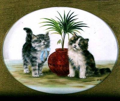 Kätzchen bei einer Palme in einer Schale von Bessie Bamber